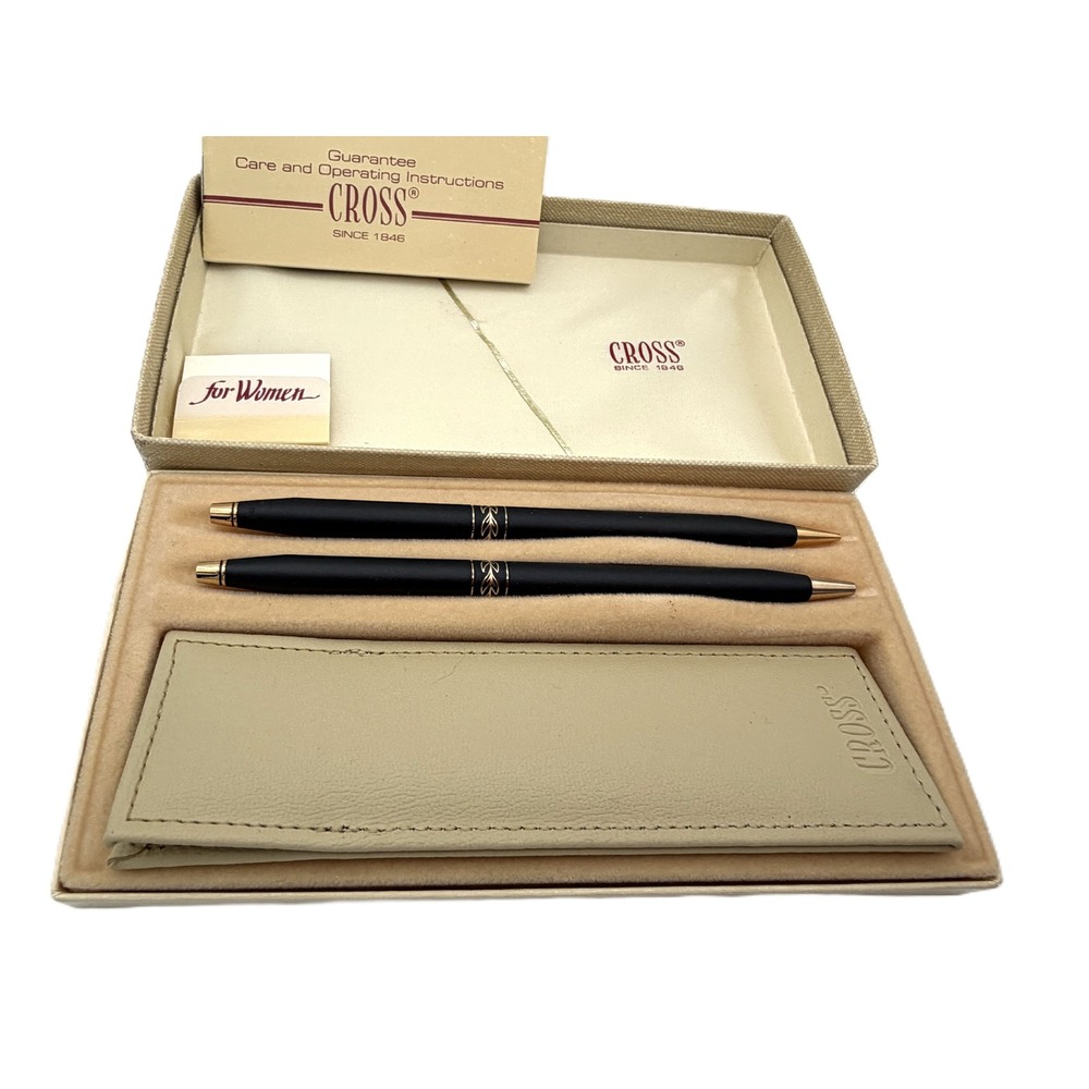 Cross Pen and Pencil Set Women OS Black Good Matte Gold Leaf Classic Century